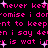 Pixelated pink text on black background with white sparkles, repeating phrases and partial words in a looped animation.
