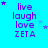 identical blue icons with purple text reading 'live laugh love ZETA' and scattered star symbols in various positions