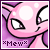 A pink cartoon creature with white spots and a purple background displays changing eye expressions and small star-like sparkles near its mouth.