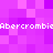 Pixelated purple background with repeated white text reading "Abercrombie" in two horizontal bands, each containing a single pixelated character error.