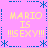 Pixelated text repeats 'MARIO IS !!!IS EXY!!!' across a pink background with blue decorative borders and asterisks.
