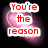 Red text on pink heart-shaped background with white outline, displaying phrases across four