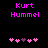 Pixelated text 'Kurt Hummel' in bright pink on black background with five pink and purple heart icons below, two versions showing heart position changes.