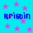 Blue background with pink stars and repeated blue text reading 'kristin' in pixelated font.