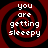 Four identical red and black spiral patterns with white text reading "you are getting sleepy" arranged in a