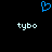 Blue pixelated heart symbol above two instances of the word 'tybo' in light blue pixelated text on a black background.