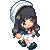 Pixel art character with dark hair and sailor-style outfit in four sequential poses showing walking animation.