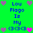 Green background displays blue text "Lou Flago Is My <3<3<3" with purple and pink heart icons in pixelated style.