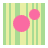 Animated sequence showing pink circles expanding from two to multiple on a striped background, then transitioning to a pixelated face with text.