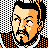 Pixelated 48x48 AIM buddy icon featuring a stylized human face with orange and beige skin tones, black hair, and a checkered background pattern.