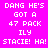 Pixelated text on a bright pink background with blue rectangular overlays, displaying repeated phrases in white block letters.