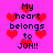 Pixelated pink background with red hearts and black text reading "My heart belongs to JOH!!" repeated in a pattern