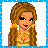 Pixel art buddy icon featuring a cartoon woman with long brown hair and yellow accessories on the left, next to purple gradient text reading 'tons of luvn' on the right, all within a blue dotted border.