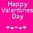Pixelated pink background with white text 'Happy Valentines Day' and five white/pink heart icons below, showing animation change in heart colors.