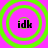 Four identical circular icons with green concentric rings on a pink background, each containing the text 'idk' in black pixelated font.