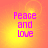 Four identical display 'Peace and love' text in pink pixelated font over a gradient background shifting from yellow to orange with subtle circular light effects