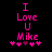 Pixelated pink text on black background reads "I Love U Mike" with five pink stars below, two of which change color between frames.