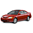 Red sedan car icon with visible headlights, dark roof, and silver wheels on a white background.