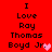 Red background with black text reading "I Love Ray Thomas Boyd Jr." and a pink heart symbol, displayed in two identical vertical
