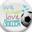 Animated soccer ball icon with text overlays and a heart symbol, transitioning between multiple visual states.