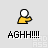 Pixel art animation of a yellow figure trapped between gray and yellow dumbbell weights, with red splatter effects appearing across frames while text reads 'AGHH!!!!' below each frame.