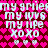 Pixelated text and heart symbols repeat across a pink and dark red background in a static pattern.