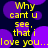 Yellow pixelated text on dark blue background with purple circular shapes, repeating 'Why can't u see, that i love you...' in a pattern