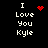 Pixelated text "I Love You Kyle" with red heart and dot animations on black background.
