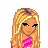 Pixel art contact sheet showing multiple views of a blonde cartoon character in pink outfit with text phrases about having everything except KEN.