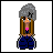 Pixel art character with gray hair and pink top on white background, yellow text panel reading "sumtimes i feel so alone" below.