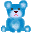 Four pixelated blue teddy bear icons arranged in a , each with distinct facial expressions and poses against a gray background
