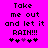 Pixelated text on bright pink background with four heart symbols, two black and one purple in the center.