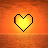 A 5x5 contact sheet of pixelated heart icons in various animation states on an orange gradient background, showing frame-by-frame changes from fully yellow to partially red and back.