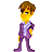 Pixelated character with brown hair, yellow face, and purple suit standing against gray background.