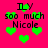 A bright pink background with green heart shapes and black text reading "ILY soo much Nicole" in a pixelated style.