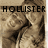 Two side-by-side pixelated images of a person in a hooded jacket with text above; left reads 'HOLLISTER', right reads 'LOVE'.
