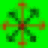 Green background with two identical star-shaped icons and fragmented text reading 'Half-Cent Pupp et' in black pixelated font.