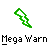Green and white lightning bolt icon with pixelated edges on gray background, labeled "Mega Warn" in white text below.