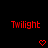 Red pixelated text 'Twilight' appears twice on a black background with two red pixelated hearts below.