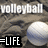 Pixelated image with 'volleyball' text at top, a white volleyball on the right, and '=LIFE' in black box below left.