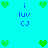 Pixelated green hearts and blue text 'i luv CJ' on cyan background, arranged in a with repeated heart patterns