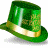 A green top hat with a gold band and white stripe on the brim, displayed next to text reading "Original Icons .com" in bright green pixelated font against a dark green background.