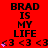Red background with black text "BRAD IS MY LIFE" repeated in a , pink heart symbols and '<3' symbols animating in different positions across frames