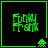 Green pixelated text 'Finky Frank' appears in four with a small green alien icon in the bottom-right corner of each , all on a black background