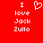 Red background with white pixelated text reading "I love Jack Zullo" and a heart symbol above the word "love", duplicated side-by-side.
