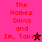 Pixelated text displays 'The Names Olivia and Im, Taken' across four color-blocked sections with a small star icon in the bottom-right corner.