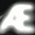 six white, glowing letters on a dark background with teal and black patterns; the bottom-right corner is gray