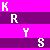 Pixelated white letters K, R, Y, S arranged vertically on alternating pink and purple horizontal stripes.