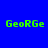 Green pixelated text "GeoRGe" on blue background with four distinct brightness variations across quadrants.