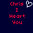 Red pixelated text "Chris I Heart You" on dark blue background with white heart symbol above the word "Heart".